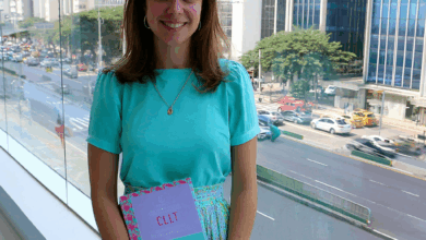 Four women holding CLT documents in vibrant urban office settings, emphasizing creativity and professionalism.